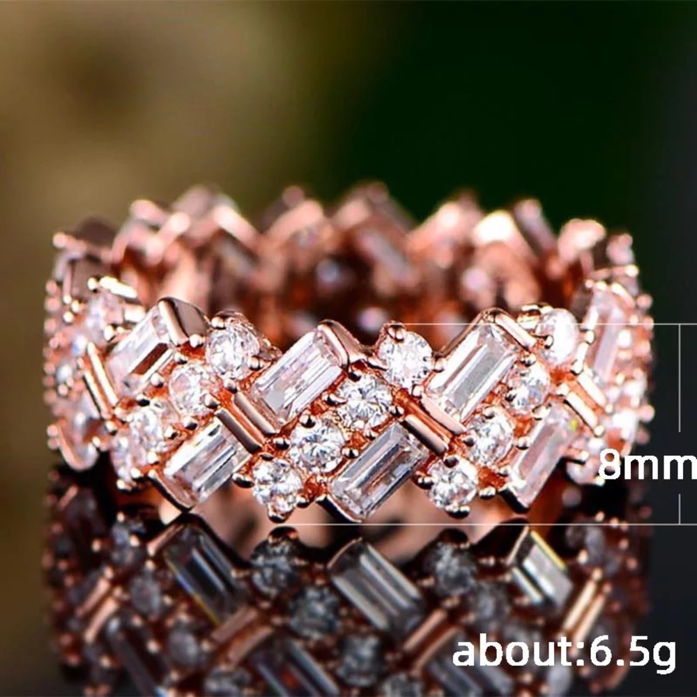 New Luxury Rose Gold Plated Diamond Eternity Ring - Picture 2 of 2